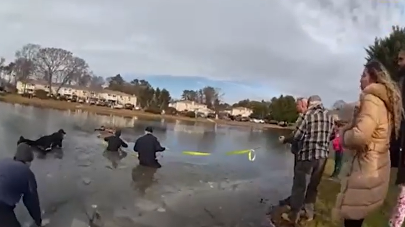 Dramatické záběry záchrany malého chlapce z ledového rybníku v USA. Policisté dostali ocenění